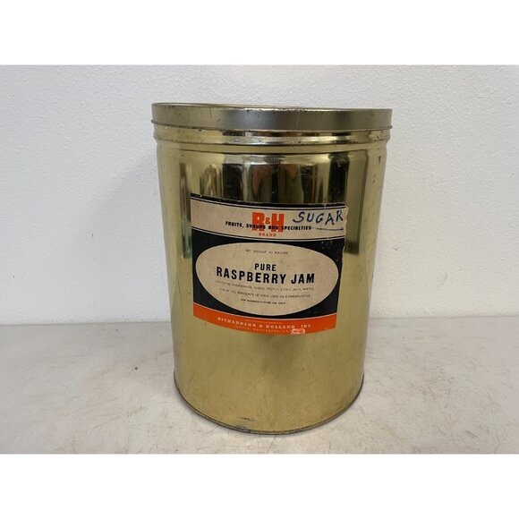 VINTAGE ORIGINAL ADVERTISING JAM TIN RECLAIMED RASPBERRY JAMLARGE